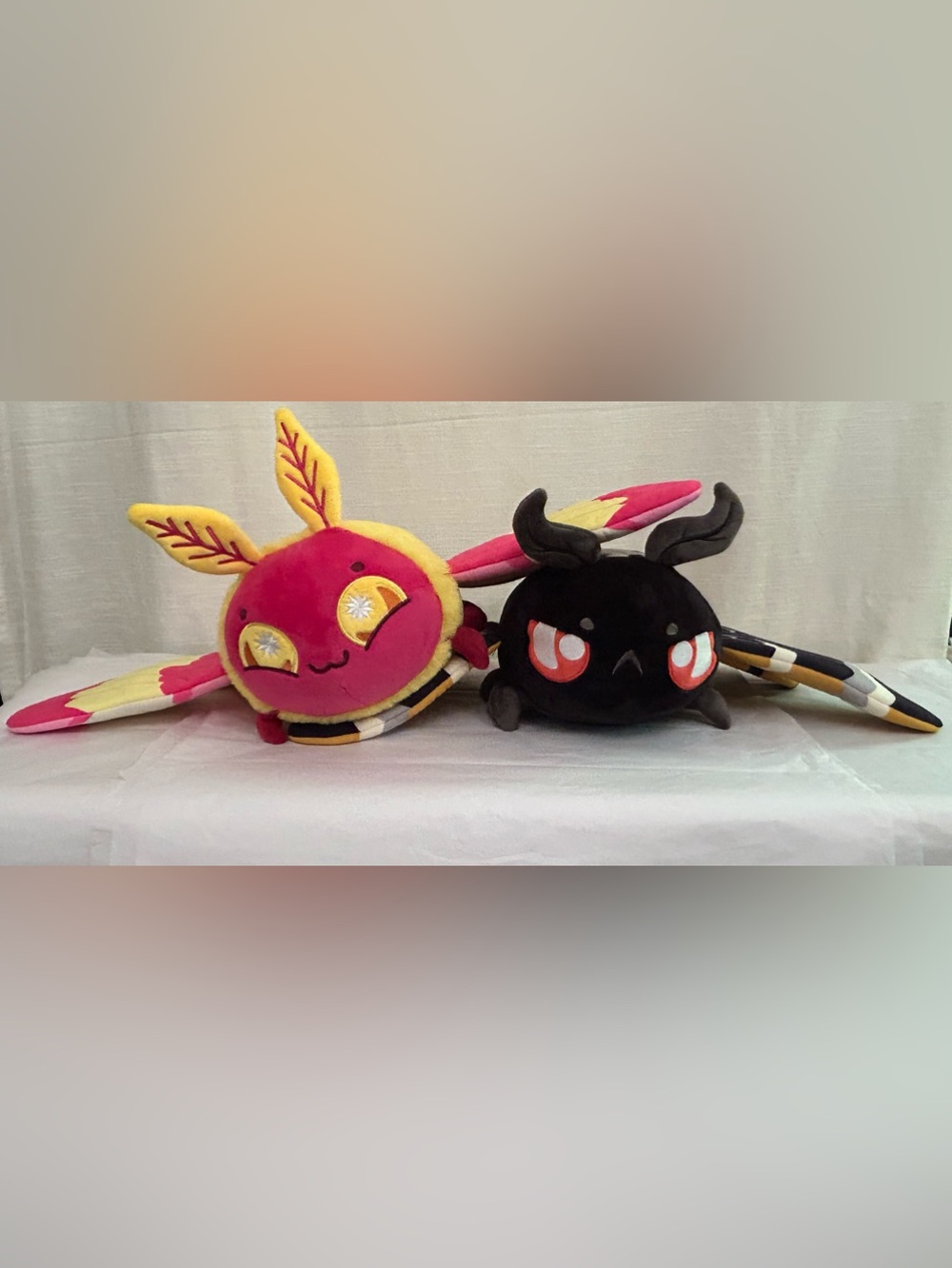 SET Goth Moth and Rosy Moth Plush Character Toy - Pink, Yellow & Black - 2 piece